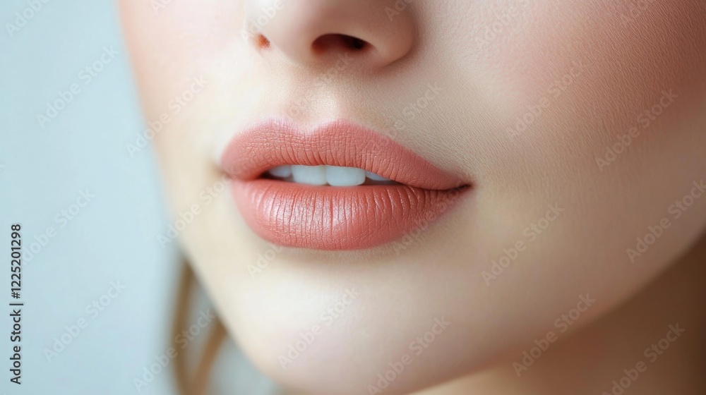 Fototapeta premium Permanent makeup enhancement on lips showcasing a natural and elegant look in a professional beauty salon setting.