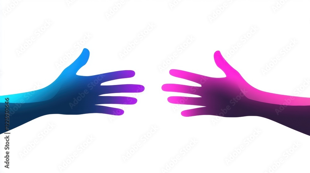 Colorful Hands Reaching Out in Gradient Shades of Blue and Pink Colorful Hands Reaching Out in Gradient Shades of Blue and Pink