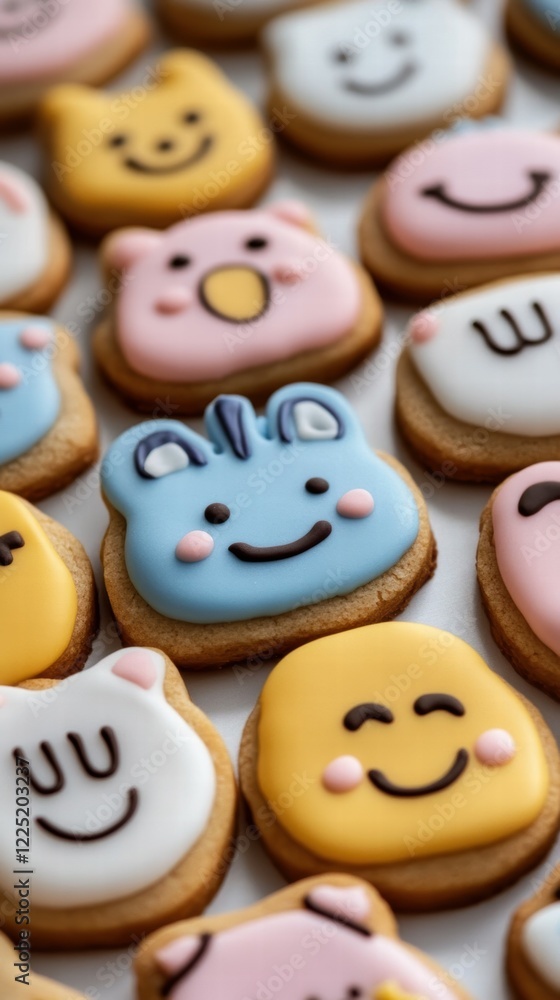 Obraz premium Baking delight icing animal cookies with smiley faces home kitchen dessert treats cheerful environment whimsical concept