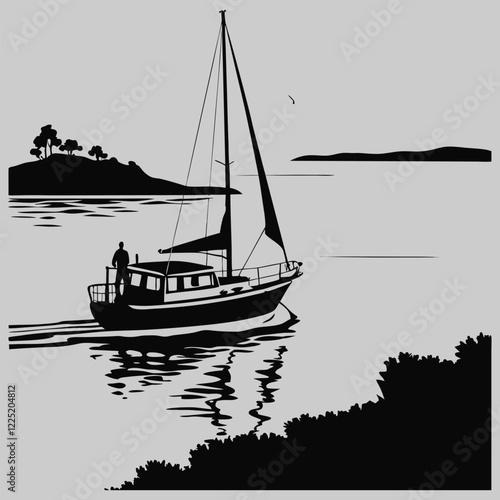 a boat sailing on calm waters silhouette vector design art and illustration