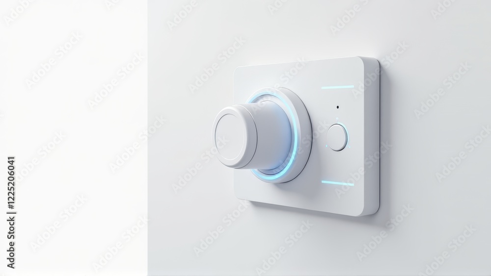 Futuristic White Control Panel with Illuminated Knob - Modern Technology Interface
