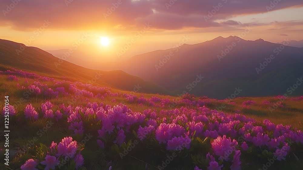 Fototapeta premium Mountain Sunrise with Wildflowers background