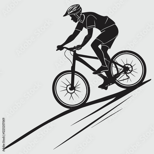 a cyclist speeding downhill silhouette vector design art and illustration