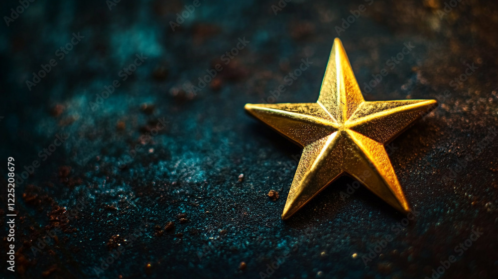 Golden Star on Dark Blue Textured Background Festive Elegant Design Hope Shiny Metal Image Retro Golden Star on Dark Blue Textured Background Festive Elegant Design Hope Shiny Metal Image Retro