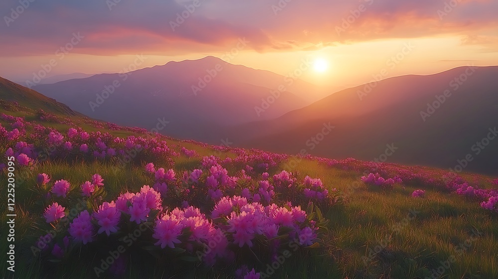 Fototapeta premium Mountain Sunrise with Wildflowers background