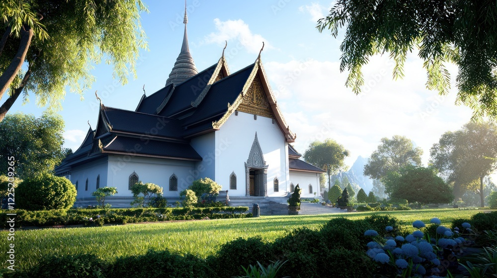 Fototapeta premium Tranquil Temple Amidst Lush Greenery