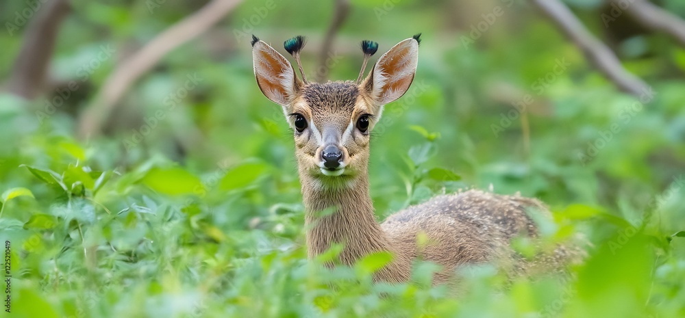 Dik-dik fawn in African forest; wildlife scene Dik-dik fawn in African forest; wildlife scene