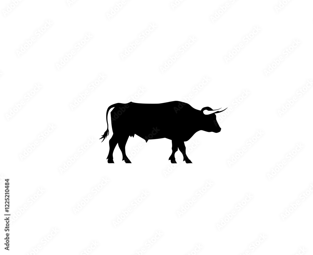 A modern black and white linear illustration of a bull A modern black and white linear illustration of a bull
