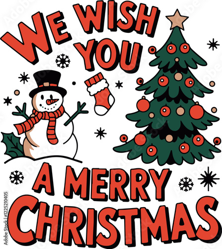 We wish you a very Merry Christmas - unique handrawn lettering quote. 