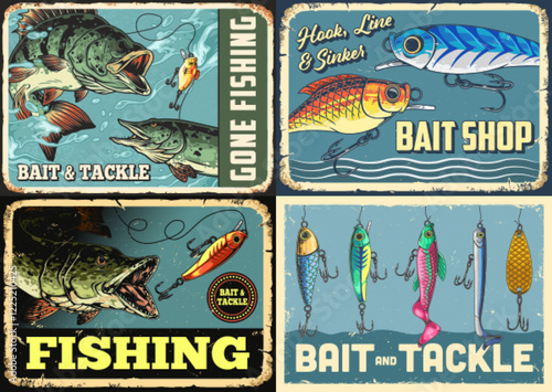 Vintage fishing signs with bait themes photo