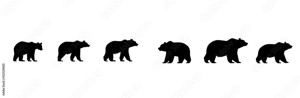 Fototapeta premium Stylized profile view of black bears in silhouette, set against a white background