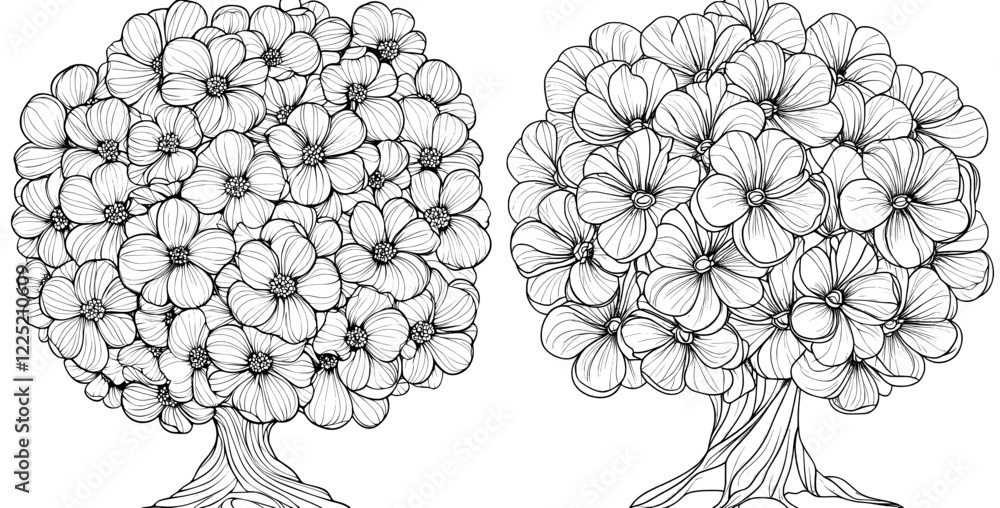 A captivating abstract tree, perfect for design elements and adult coloring book pages. Modern in style A captivating abstract tree, perfect for design elements and adult coloring book pages. Modern in style
