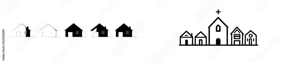 Modern thin line design style depiction of a suburban landscape Modern thin line design style depiction of a suburban landscape