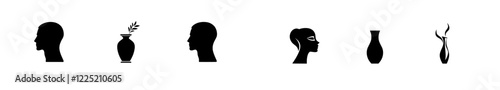 Illustration showcasing three examples of figure-ground perception, such as face and vase. It relates to figure-ground organization. This concept is integral to perceptual grouping. In Gestalt