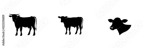 A lone cow depicted as a silhouette against a beige backdrop in a modern illustrative style