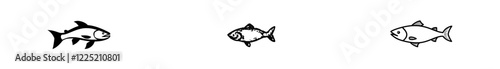 Salmon fish depicted in a continuous line art style. Minimalist black linear sketch set against a white background. Modern illustration