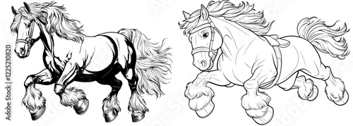 The horse runs trot, coloring book