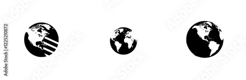 A modern, black and transparent globe with meridians drawn. The illustration focuses on the side of America