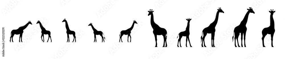 Naklejka premium Silhouettes of modern giraffes isolated against a white background