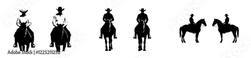 cowboy standing tall on his horse - a wild west ranger depicted in a modern black and white silhouette and outline