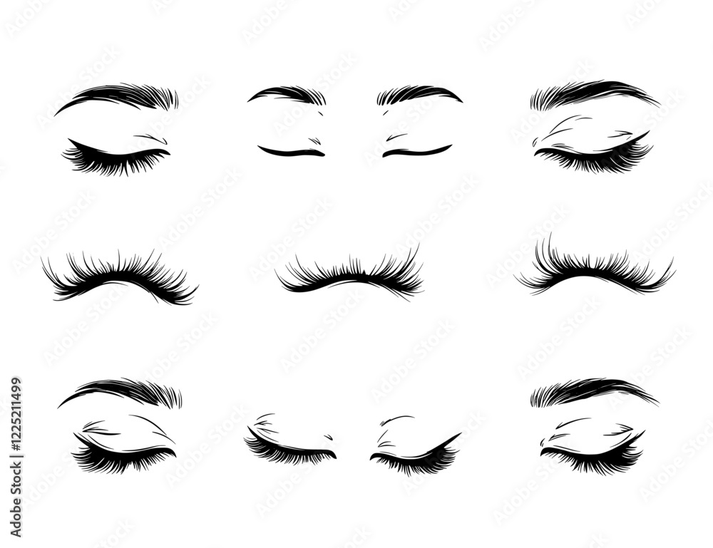 A close-up of modern beauty featuring exquisite female eyes, adorned with long black lashes and closely placed brows A close-up of modern beauty featuring exquisite female eyes, adorned with long black lashes and closely placed brows
