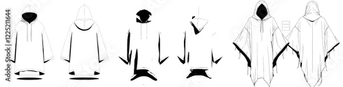 Poncho Hoodie, Kimono Hoodies, Oversize Loose Fit Hoodies Fashion Illustration, Vector, CAD, Technical Drawing, Flat Drawing, Template, Mockup