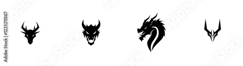 Wallpaper Mural 现代风格的传统中国龙头插图和纹身模板，轮廓图形，白色背景上单独显示。 Torontodigital.ca