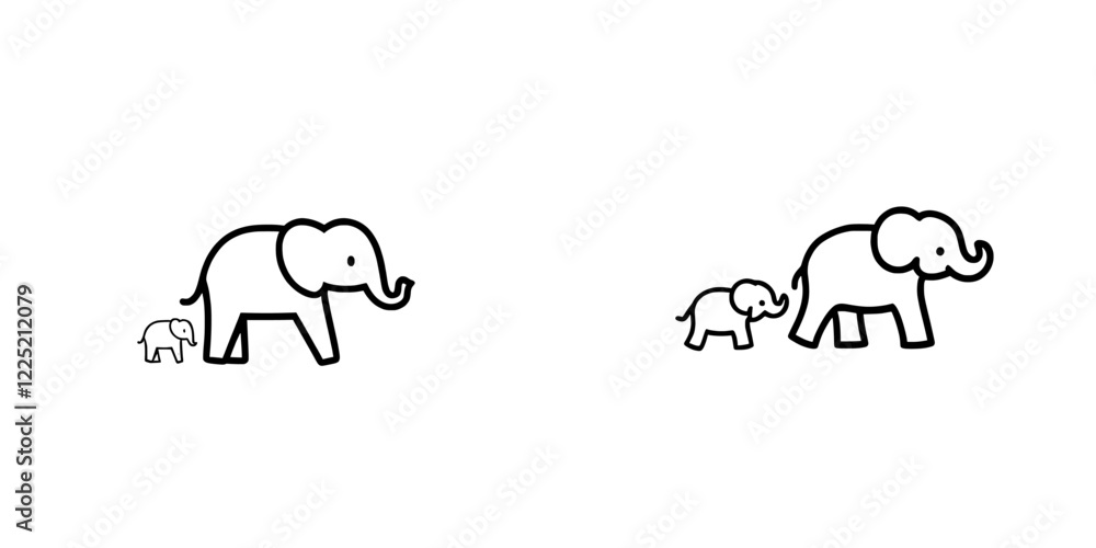 A sketch of a mother elephant and her baby, walking side by side with their trunks entwined A sketch of a mother elephant and her baby, walking side by side with their trunks entwined