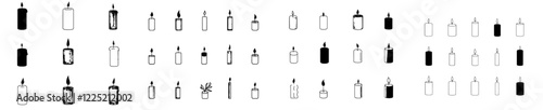 A drawing in linear style featuring candles, a glass jar, classic design, spiral shape, and a match set on a beige background