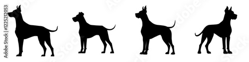 Vintage Retro Styled Modern Great Dane Silhouette in Black and White - illustration