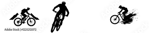 Bundle of mountain bike silhouette stock illustrations