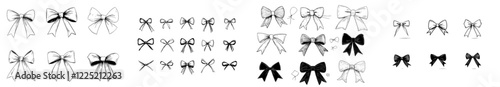 Cute hand-drawn ribbon bow doodles in a retro modern style illustration set
