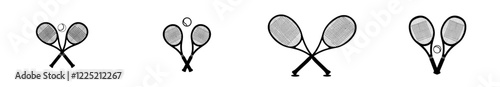 Tennis rackets featuring a ball silhouette on a white background