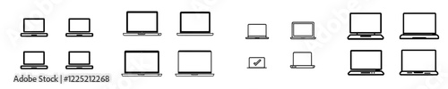 A collection featuring a laptop silhouette, an icon, and a modern illustration
