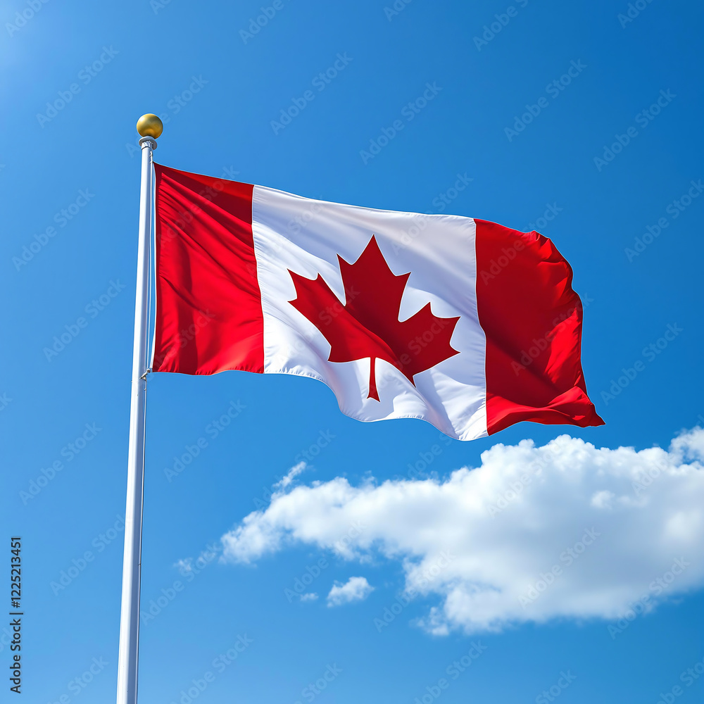 Canadian flag waving proudly against a clear blue sky Canadian flag waving proudly against a clear blue sky