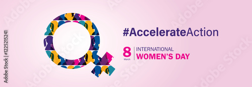 Accelerate action - International women's day concept poster. Woman sign illustration background. 2025 women's day campaign theme - #AccelerateAction