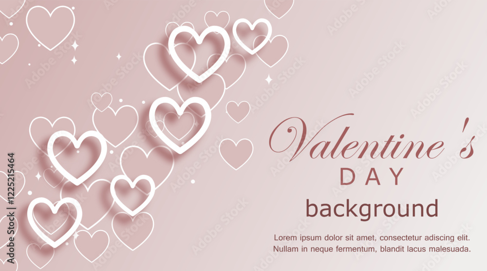 Valentine's Day background. horizontal vector illustration with hanging hearts on a pink gradient backdrop. elegant composition for card, greeting, invitation, banner with copy space Valentine's Day background. horizontal vector illustration with hanging hearts on a pink gradient backdrop. elegant composition for card, greeting, invitation, banner with copy space