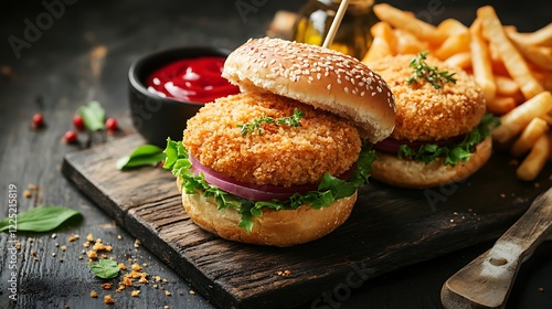 Fish meat and bread crumbs burgers fried in vegetable oil pieces photo