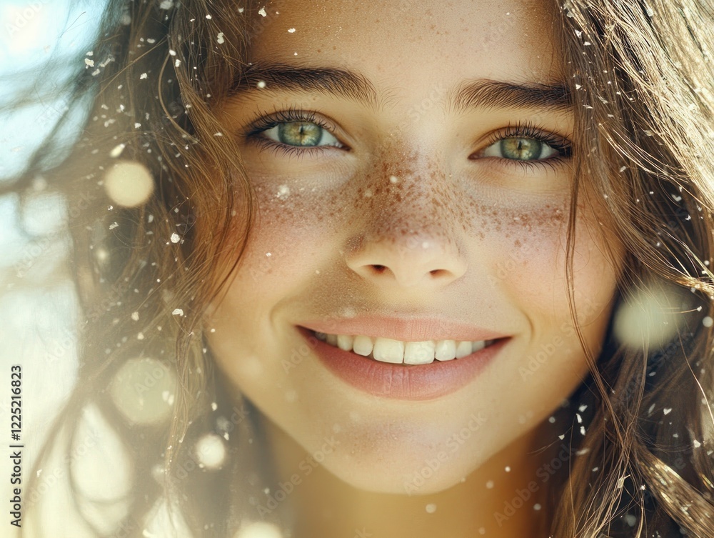 Capture the essence of joy with this portrait showcasing a serene smile expressing heartfelt emotion and gentle vibes, illuminated by a golden light and a glowing aura Her radiant beauty and natural Capture the essence of joy with this portrait showcasing a serene smile expressing heartfelt emotion and gentle vibes, illuminated by a golden light and a glowing aura Her radiant beauty and natural