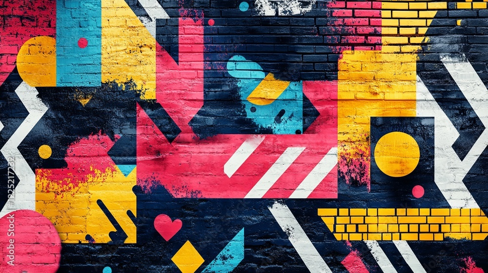 Fototapeta premium Bold Abstract Graffiti-Inspired Artwork with Vibrant Geometric Patterns – Urban Pop Art Background for Modern Design