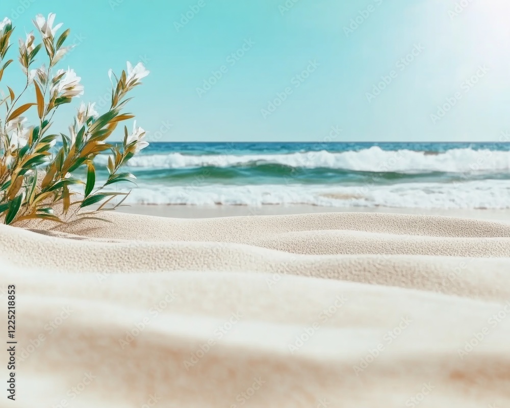 Discover the serene beauty of a peaceful sunny beach with soft sand, gentle waves, and a deep sense of tranquility Bask in the warm sunlight and let the calming ocean sounds wash away your worries