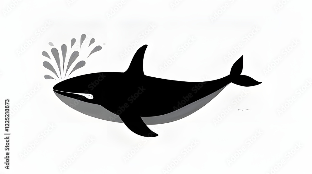 Fototapeta premium Basic outline of a whale with a water spout fish