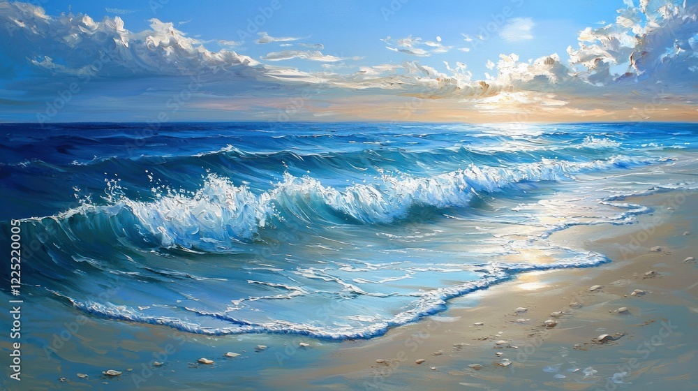 Serene ocean waves rolling onto a sandy beach at sunset. Serene ocean waves rolling onto a sandy beach at sunset.