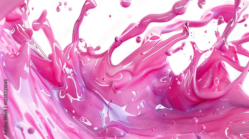 Fototapeta premium Soft pink liquid forms a dynamic splash with rippling waves and floating