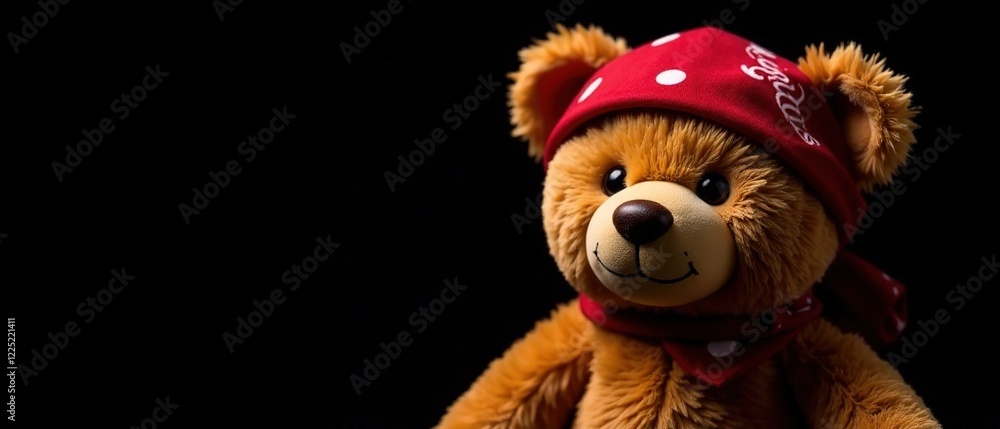Red Bandana Teddy Bear - Black Background Red Bandana Teddy Bear - Black Background