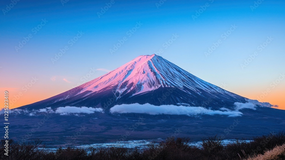 Majestic snow-capped mountain at sunset. Majestic snow-capped mountain at sunset.