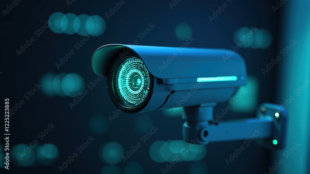 Futuristic Surveillance Camera, Glowing Circuitry, Advanced Sensors Futuristic Surveillance Camera, Glowing Circuitry, Advanced Sensors