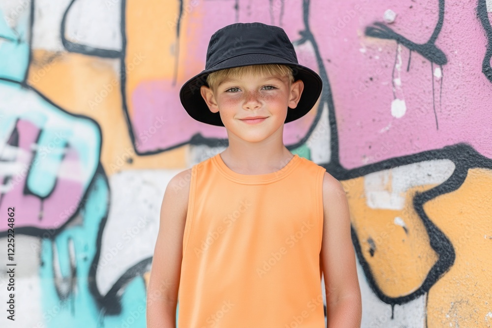 Summer Streetwear Vibes A young person's casual style is on display, featuring a bright tank top and comfortable cargo shorts The look is completed with a trendy bucket hat, perfect for sunny days