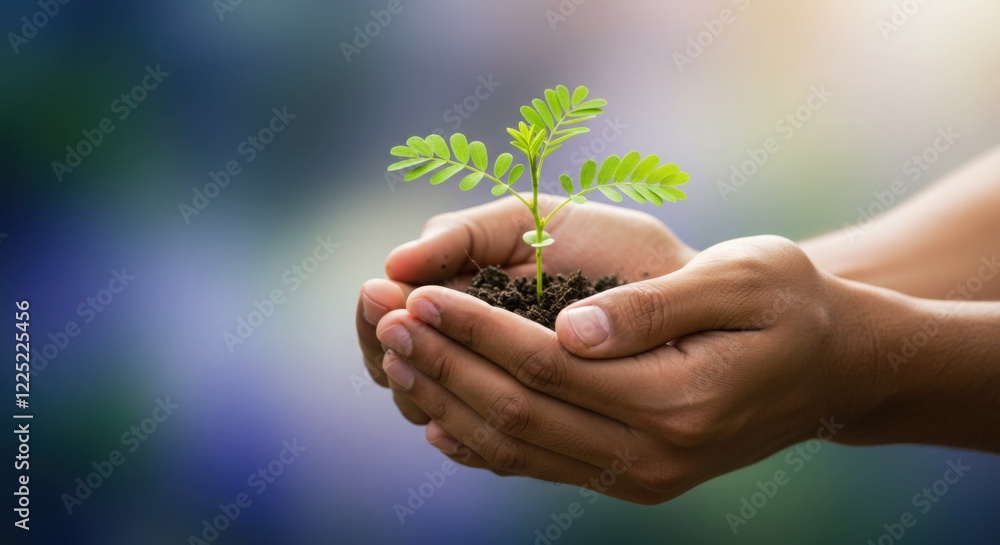 Close-up of Hands Holding Small Plant Sprout with Soil Close-up of Hands Holding Small Plant Sprout with Soil