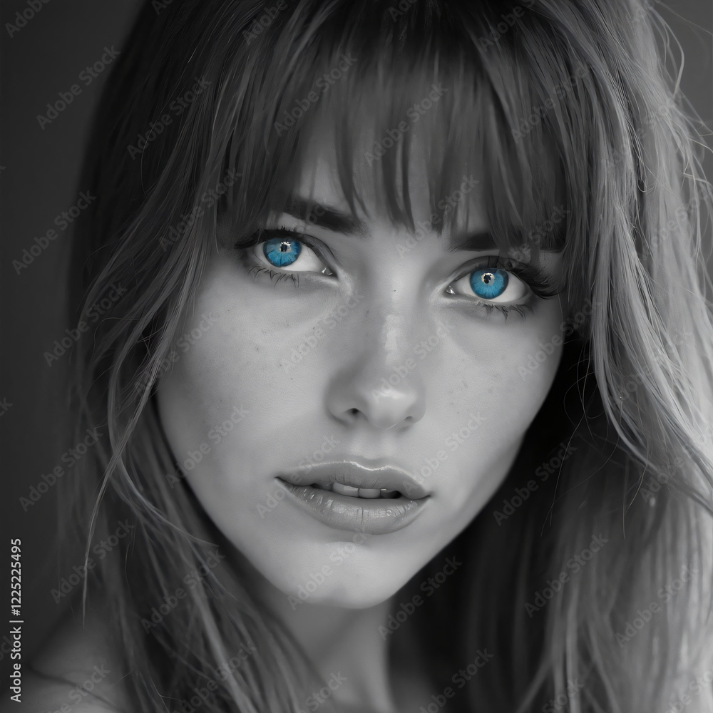 black and white portrait of a woman with bright blue eyes black and white portrait of a woman with bright blue eyes